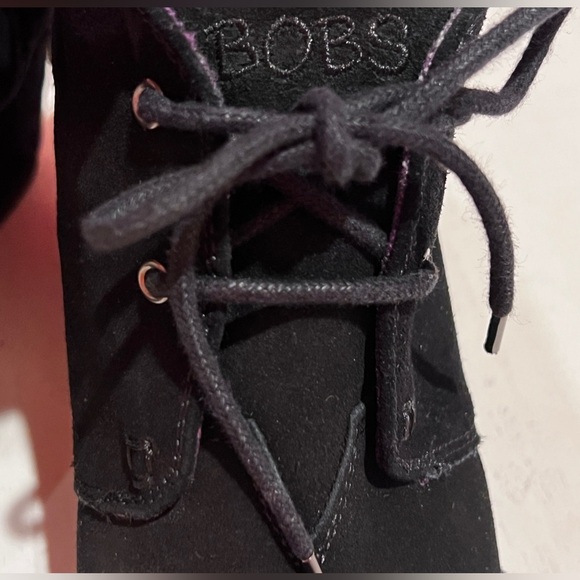 BOBS from Skechers - Black Suede Lace-Up Ankle Wedge Booties - Picture 5 of 8